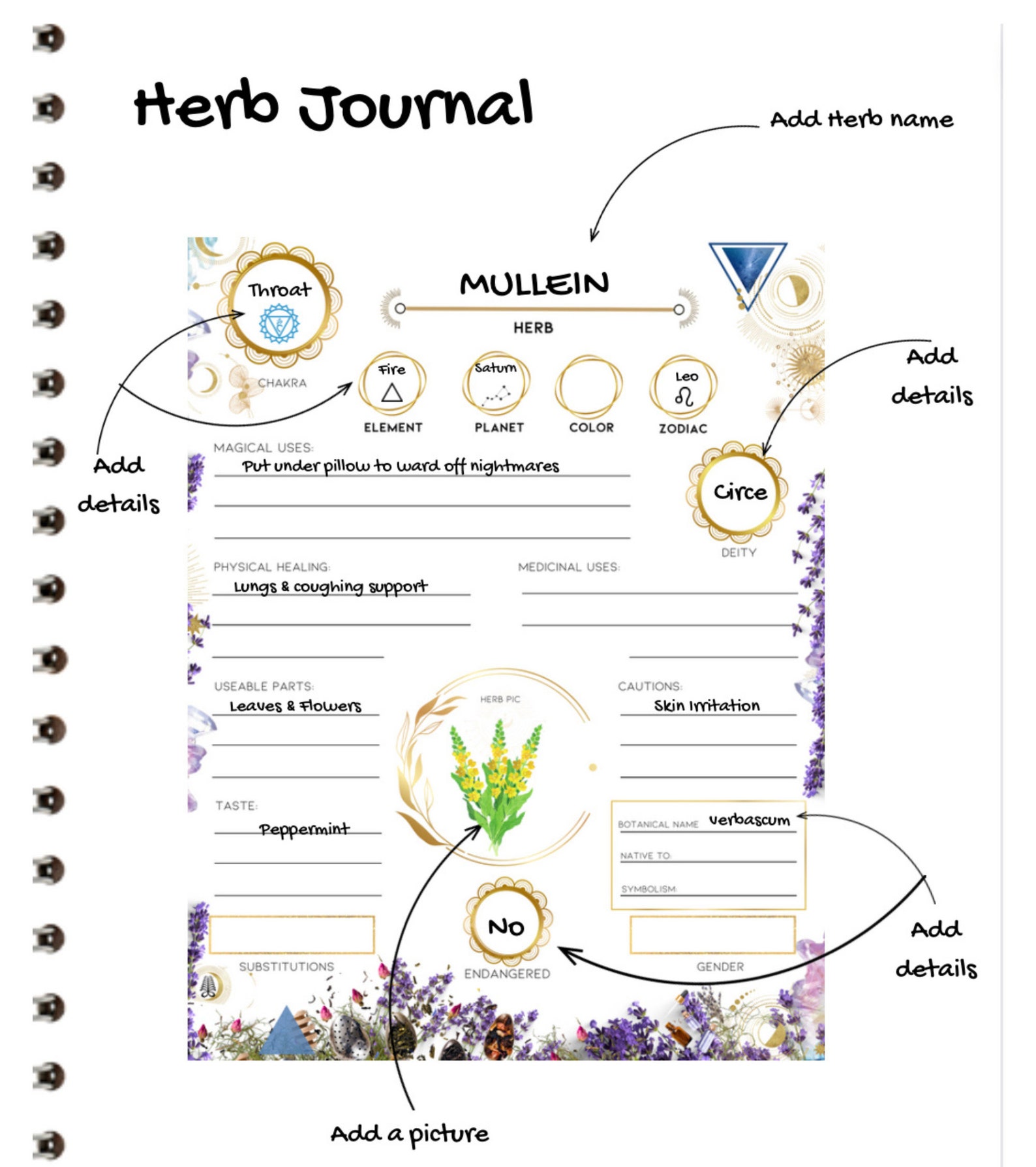 Herb Journal I Printable L Grimoire Sheet L Herbal Journal L Book of