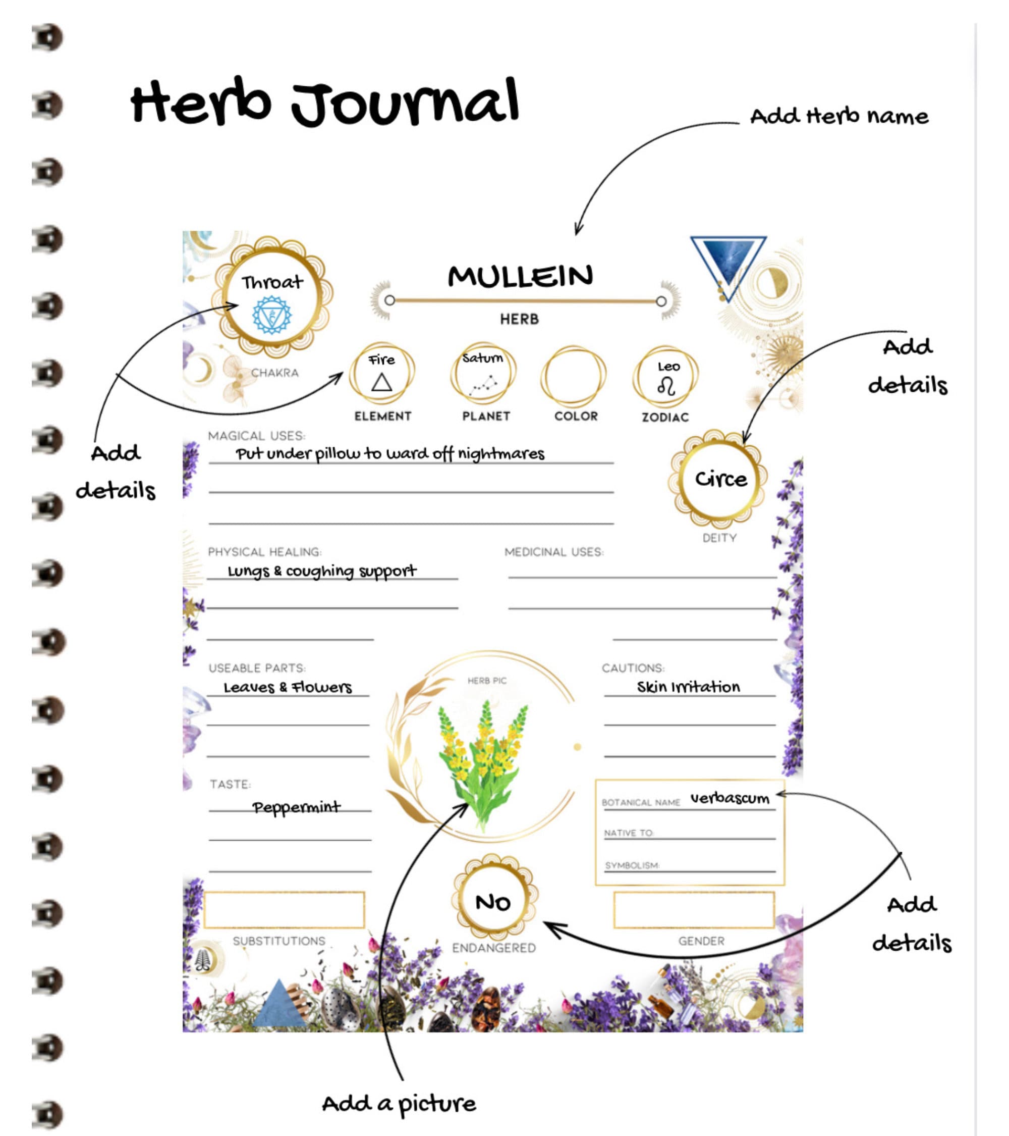 Herb Journal I Printable L Grimoire Sheet L Herbal Journal L Book of