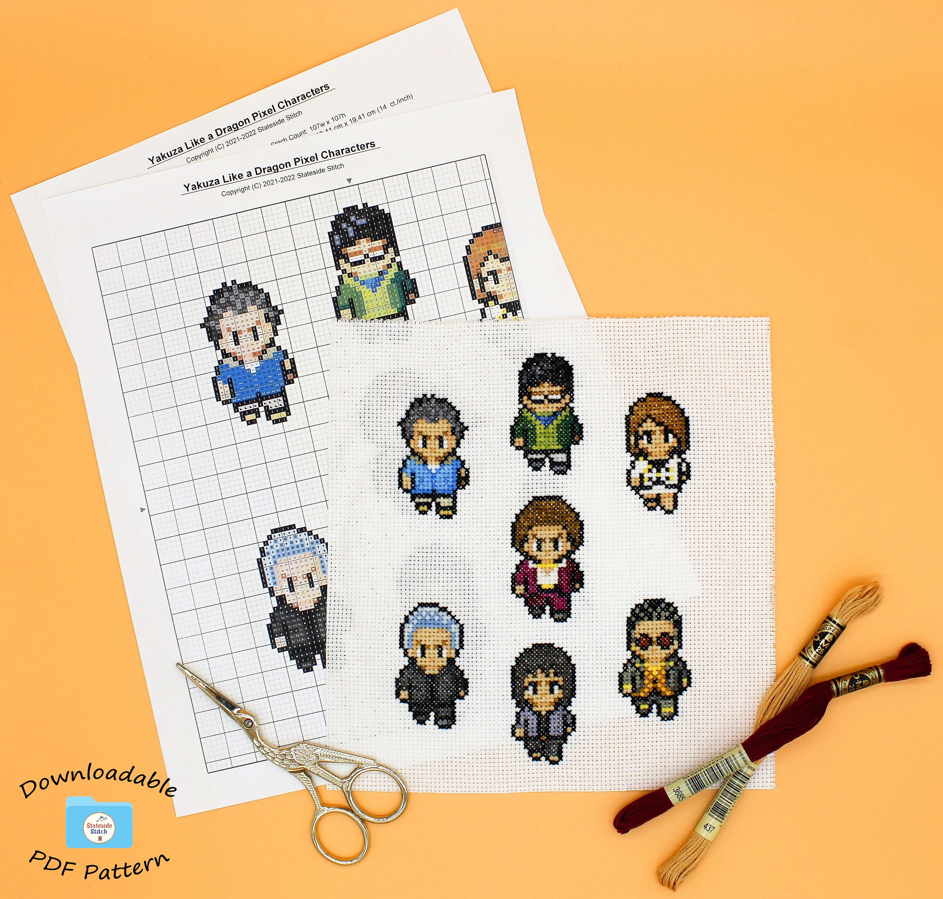 PDF Pattern - Yakuza Like a Dragon Pixel Characters Cross Stitch