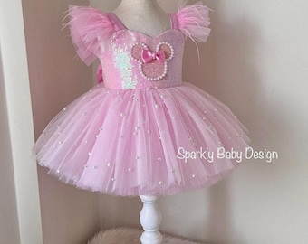 Pink Mouse Tutu Dress – First Birthday Smash Cake Outfit, Minimouse Dress