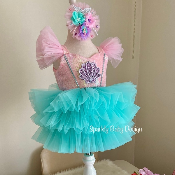 Traje inspirado en Ariel, vestido de sirena, traje de sirena Ariel, traje de sirena niña, vestido de fiesta para niños pequeños, vestido de sirena Sequen