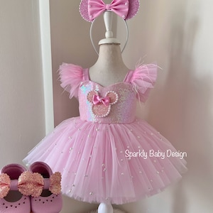 Pink Mouse Tutu Birthday Dress for Toddler Girl – First Birthday Smash Cake Outfit – Princess Party Dress Model 1 Pink Mouse