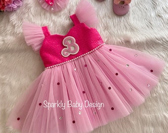 Hot Pink Girl Dress Tulle,Pink photoshoot Dress, Pink Baby Dress,Pink Sequin Tulle Dress, Pink Princess Birthday Dress,Pageant girl dress