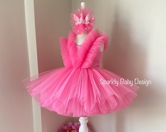 Baby Butterfly Dress, Pink First Birthday Tulle Dress, Butterfly Birthday Dress, Princess Tutu, Photoshoot Outfit