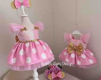 Minnie Mouse 1st Birthday Dress: Pink Polka Dot Costume, Hair Accessory