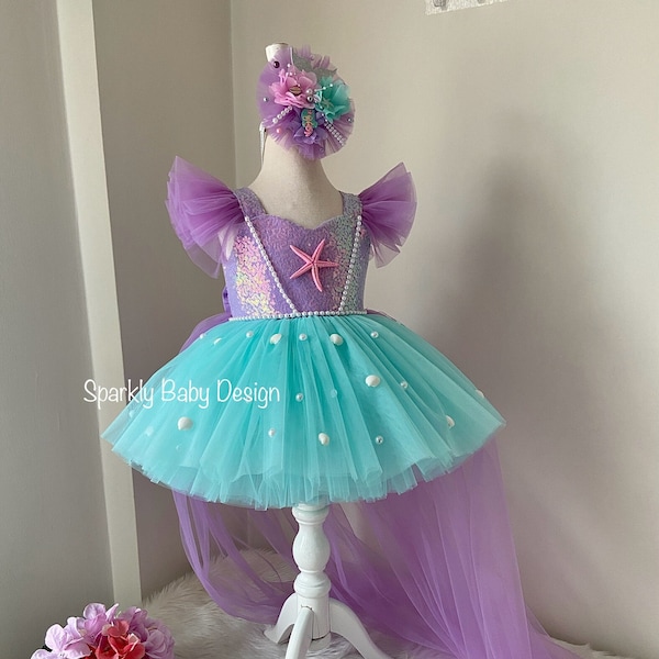 Costume inspiré d'Ariel, robe sirène, costume sirène Ariel, tenue sirène fille, robe de soirée pour tout-petit, robe sirène Sequen