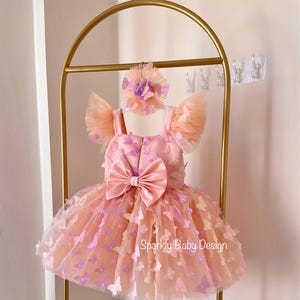 Baby Butterfly Dress,Pink First Birthday Tulle Dress, Butterfly Birthday Dress,Boho baby dress,Photoshoot custom, Puffy dress with butterfly