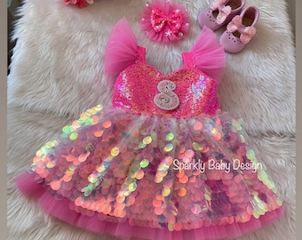 Robe en tulle à sequins fuchsia faite main : robe pour séance photo d'anniversaire