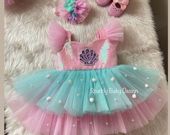 Handmade Mermaid Dress: Ariel Inspired Costume with Hair Accessory