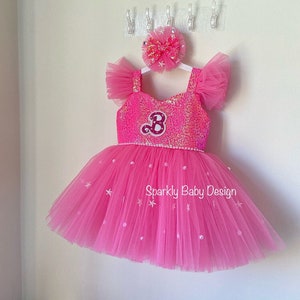 Hot Pink Girl Dress, Photoshoot Dress,Personalized pink sequin dress for birthday celebrations,Pink Sequin Tulle Dress,Pageant girl dress