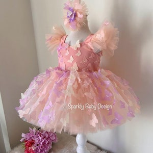 Baby Butterfly Dress,Pink First Birthday Tulle Dress, Butterfly Birthday Dress,Boho baby dress,Photoshoot custom, Puffy dress with butterfly