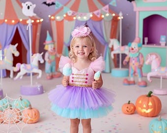 Handmade Pastel Circus Tutu Dress: Ringmaster Carnival Costume