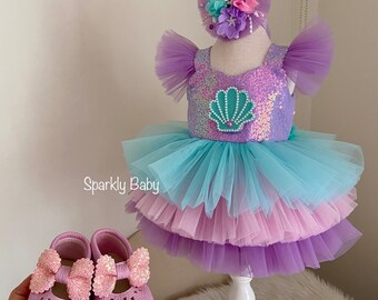 Handmade Mermaid Dress: Ariel Inspired Costume with Hair Accessory