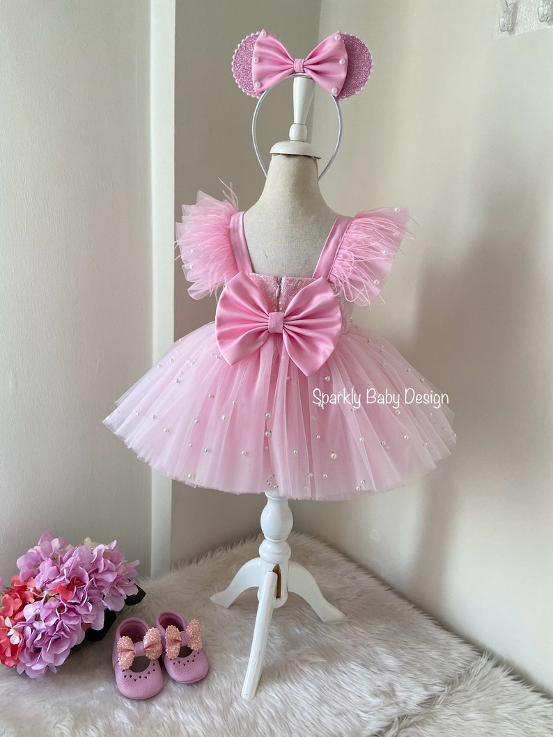 Pink Mouse Tutu Birthday Dress for Toddler Girl – First Birthday Smash Cake Outfit – Princess Party Dress image 13