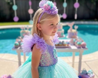 Mermaid Tutu Birthday Dress for Toddler Girl – Under the Sea Party Outfit – Smash Cake Baby Dress