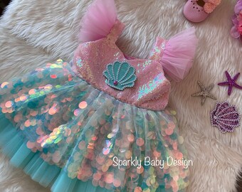 Ariel inspired costume, Mermaid Dress, Mermaid Ariel Costume, Girl Mermaid Outfit, Toddler Party Dress, Sequen Mermaid Dress