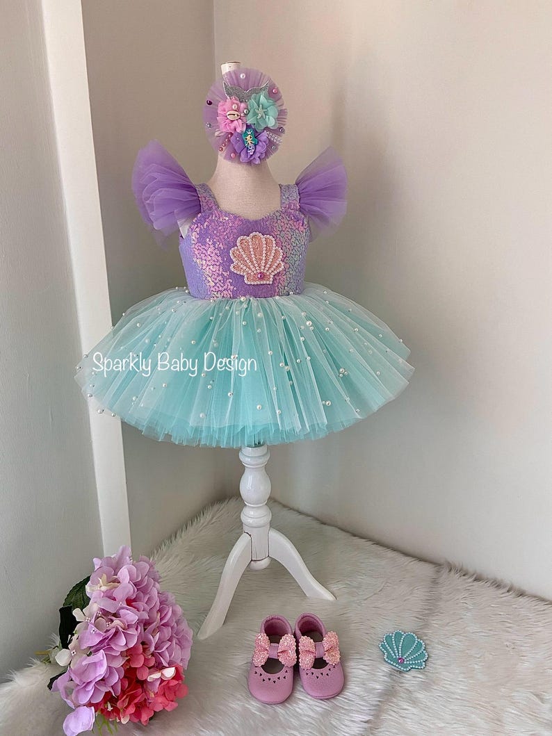 Mermaid Tutu Birthday Dress for Toddler Girl – Under the Sea Party Outfit – Smash Cake Baby Dress Model 2