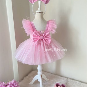 Pink Mouse Tutu Birthday Dress for Toddler Girl – First Birthday Smash Cake Outfit – Princess Party Dress image 8