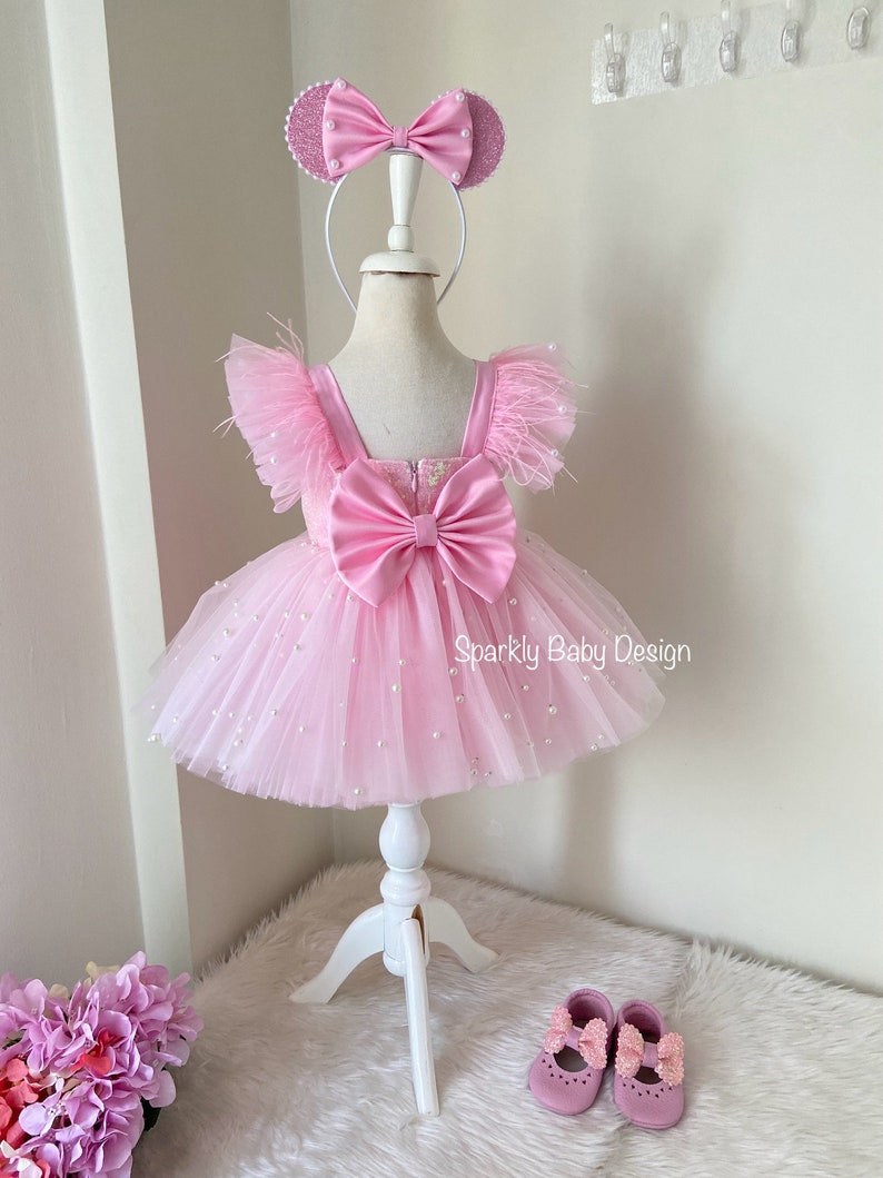 Pink Mouse Tutu Birthday Dress for Toddler Girl – First Birthday Smash Cake Outfit – Princess Party Dress image 8