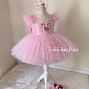Pink Mouse Tutu Birthday Dress for Toddler Girl – First Birthday Smash Cake Outfit – Princess Party Dress image 5