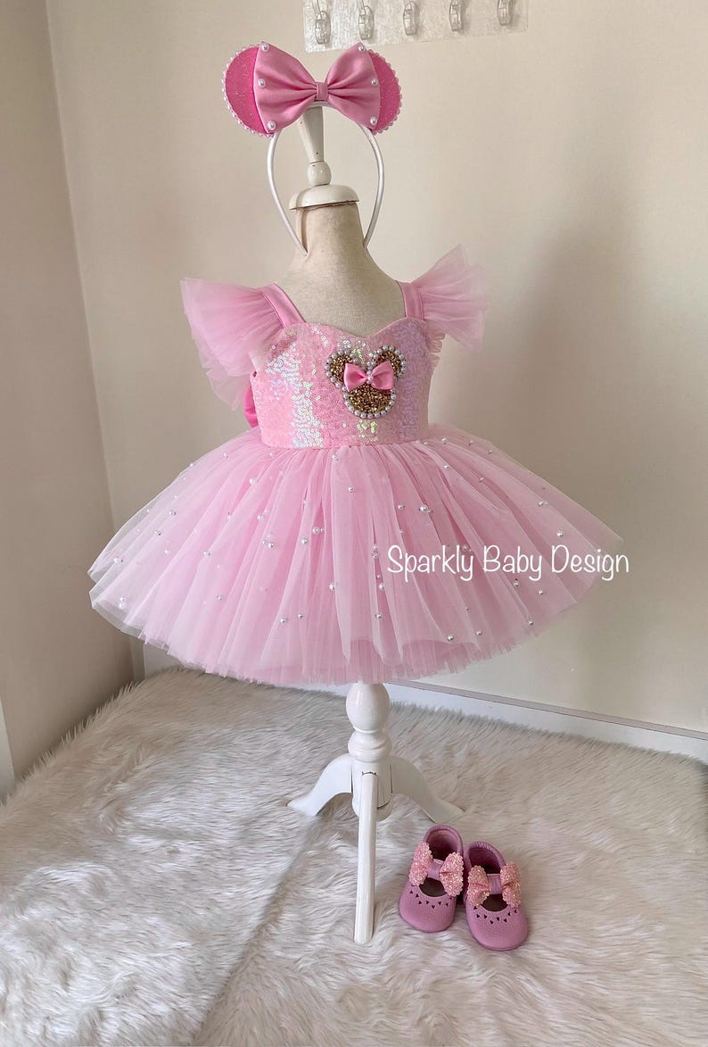 Pink Mouse Tutu Birthday Dress for Toddler Girl – First Birthday Smash Cake Outfit – Princess Party Dress image 5