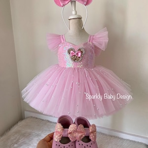 Pink Mouse Tutu Birthday Dress for Toddler Girl – First Birthday Smash Cake Outfit – Princess Party Dress image 7