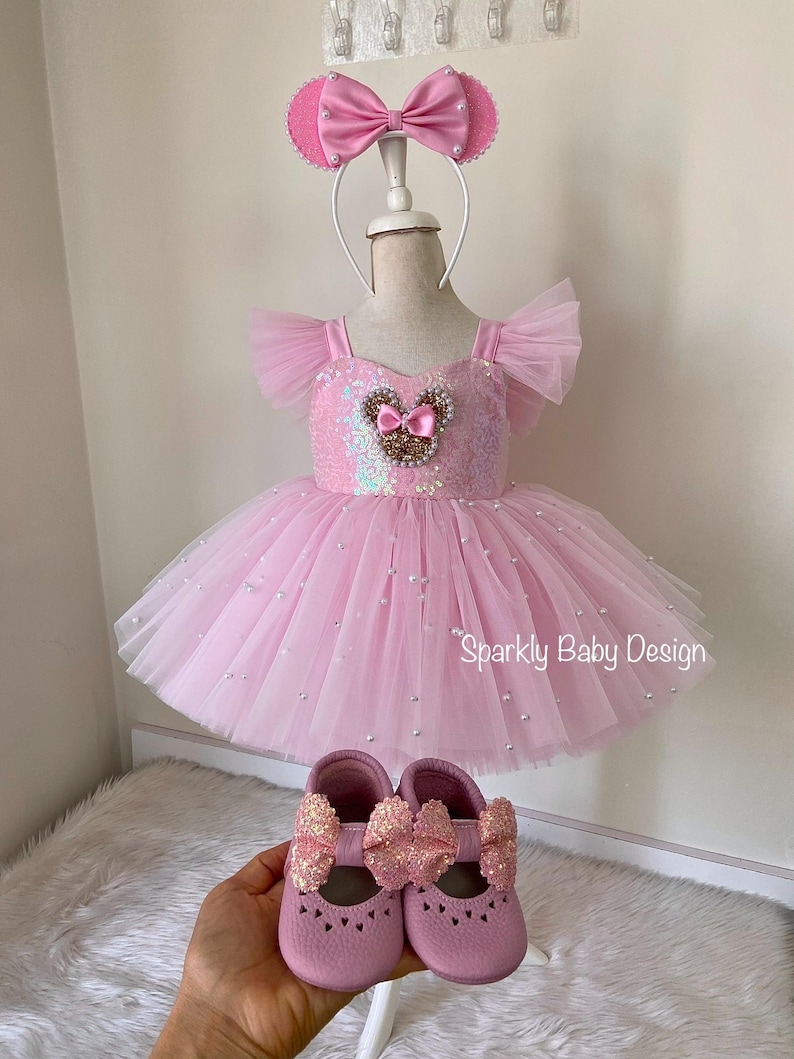 Pink Mouse Tutu Birthday Dress for Toddler Girl – First Birthday Smash Cake Outfit – Princess Party Dress image 7