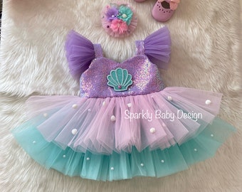 Handmade Mermaid Dress: Ariel Inspired Costume with Hair Accessory