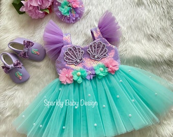 Handmade Mermaid Dress: Ariel Inspired Costume with Hair Accessory