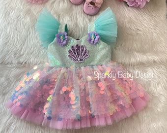 Handmade Sequin Mermaid Dress: Ariel Inspired Costume with Hair Accessory