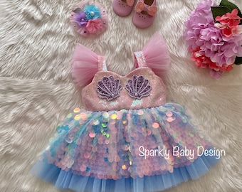 Handmade Sequin Mermaid Dress: Ariel Inspired Costume with Hair Accessory