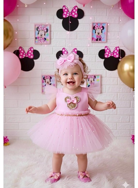 Pink Gold Minnie Mouse Dress: Birthday Photoshoot Outfit,