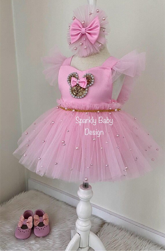 minnie mouse dress pink and gold Minnie Mouse Inspired Baby Costume Set, Pink Gold Flower Girl Dress, Mickey Mouse Inspired 1st birthday theme Outfit Toddler Pageant dresses
