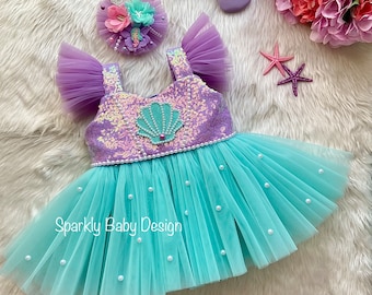 Handmade Sequin Mermaid Dress: Ariel Inspired Costume with Hair Accessory