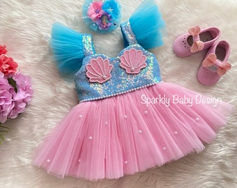 Handmade Mermaid Dress: Ariel Inspired Costume with Hair Accessory