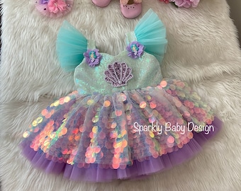 Handmade Sequin Mermaid Dress: Ariel Inspired Costume with Hair Accessory