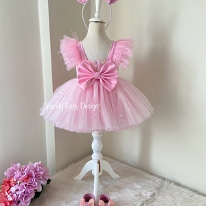 Pink Mouse Tutu Birthday Dress for Toddler Girl – First Birthday Smash Cake Outfit – Princess Party Dress image 10