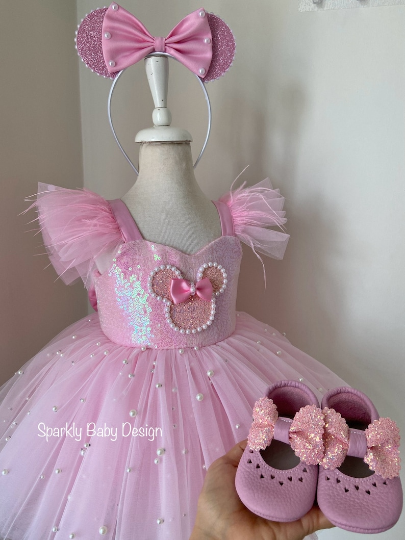 Pink Mouse Tutu Birthday Dress for Toddler Girl – First Birthday Smash Cake Outfit – Princess Party Dress image 9