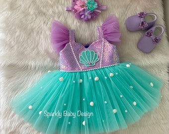 Handmade Mermaid Dress: Ariel Inspired Costume with Hair Accessory
