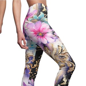 Pastel Gothic Floral Leggings: Abstract Art Yoga Gym Pants