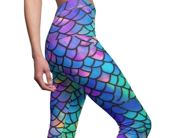 Rainbow Fish Scale Leggings: Colorful Yoga Gym Pants