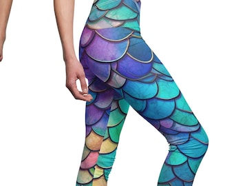 Rainbow Mermaid Fish Scale Leggings: Colorful Yoga Pants