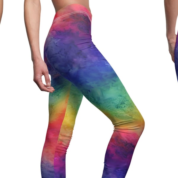 Watercolor Rainbow Leggings: Ombre Tie Dye Women's Casual Style
