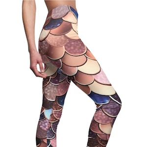 Rose Gold Mermaid Scale Leggings: Workout Yoga Pants