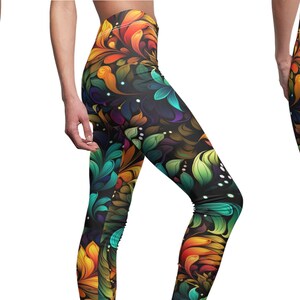 Fractal Floral Leggings, Tropical Design, Designer Leggings
