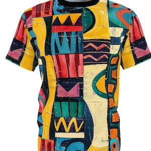 Inky Prints Tee 4, Tribal Style Tee, Abstract Art Tee, Designer T-Shirt, Fashionable Tee, Tribal Inspired, Colorful Tee, Tribal Surfing Tee