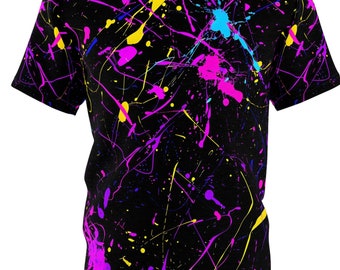 Neon Paint Splatter T-shirt: Abstract Party Tee