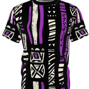 Purple African Tribal Print T-Shirt: Unisex Polyester Tee