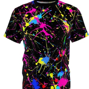 Neon Paint Splatter T-Shirt: Abstract Party Tee