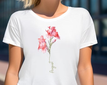 August Birth Flower Shirt: Gladiolus Watercolor Botanical Tee